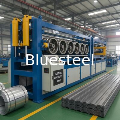 Máquina de formação de rolos corrugados de aço com pressão de 8T, precisão de corte de ± 2 mm e comprimento personalizado para painéis de telhado de metal